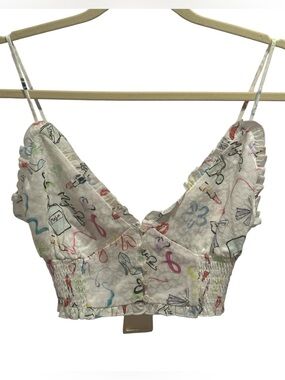Maje Letake Graphic Printed Bralette Cropped Cami Whimsical Multicolor Sketch
